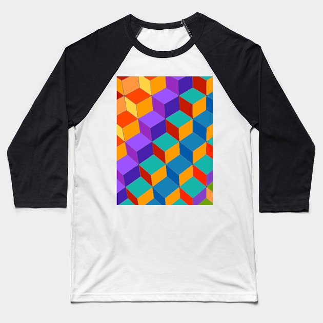 3D Cubic Pattern Baseball T-Shirt by glowvim